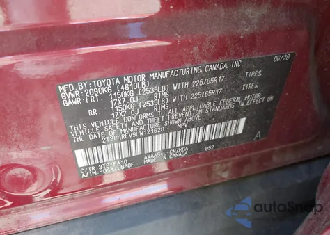 2020 Toyota Rav4 Xle z USA, uszkodzony, nr VIN 2T3P1RFV9LW121628